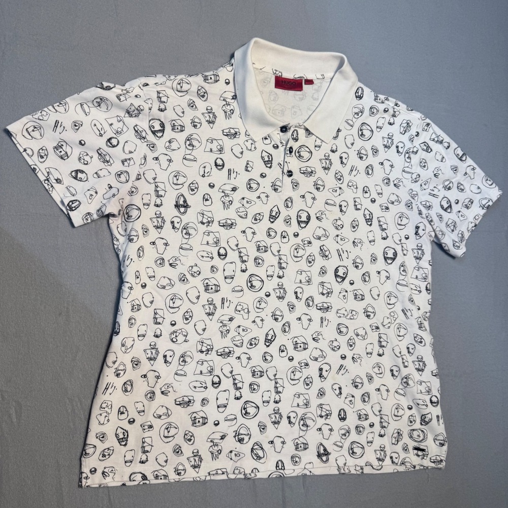 Hugo Boss Peak Mens Polo Shirt XXL White Excellent Face Print 50385561